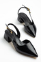 Women's Black Patent Leather Slingback Short Heeled Casual Stylish Office Shoes - 5