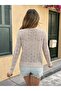 Baklava Pattern V-Neck Buttoned 100% Cotton Women's Knitwear Cardigan - 4