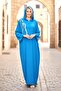 فستان طويل كبير الحجم بقلنسوة زرقاء وجيوب مطرزة - 3
