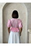 Front Tie Embroidered Voile Blouse - Pink |   D2820 - 4