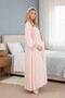New Season Powder Shawl Collar Long Sleeve Full Length Maternity Nightgown Set with Breastfeeding Convenience - 7