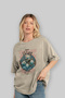 Skadi Front Printed Beige Oversize T-Shirt Men's Women's Cotton Crew Neck T-Shirt - 4