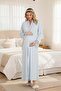 New Season Blue Shawl Collar Lace Detailed Special Design Maternity Dressing Gown Nightgown Set - 8