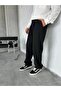 Men's Black Pleated Elastic Waist Baggy Premium Fabric Trousers - 2