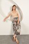 Women's Beige Crop T-Shirt U-Neck Short Sleeve Plain Patterned Slim Fit - 2