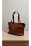 Vegan Leather Large Size Shoulder Bag with Belt Detail - 2