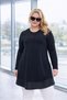 Women's Plus Size Embossed Tulle Floral Bead Detail Bottom Leather Look Flexible Viscose Long Sleeve Tunic - 7