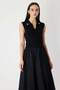 Mixed Fabric Midi Dress with Collar Accessories - 3