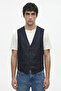 V-Neck Wool Knitwear Vest with Pockets - Navy Blue - 2