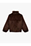 Long Sleeve High Collar Zippered Faux Fur Oversize Coat - 4