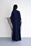 Navy Blue Chiffon Abaya With Embroidery Design - 2