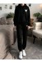 Livo Women's Tracksuit Set Hooded Oversize Sweatshirt and Jogger Bottoms – Black Sports Set