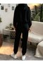 Livo Women's Tracksuit Set Hooded Oversize Sweatshirt and Jogger Bottoms – Black Sports Set - 2