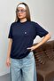 Women's Silver Accessory Detailed 100% Cotton T-Shirt Navy Blue - 26Y 26510 - 3