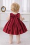 Baby Girl Burgundy Square Collar, Bow Detail, Birthday, Party Dress - 2