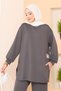 Asymmetrical Slit and Arma Detail Double Suit in Gray - 3