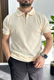Men's Patterned Polo Neck T-Shirt Cream Edw457
