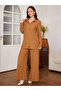 Coffee Brown Textured Shirt and Wide Leg Pants Co-Ords - 2