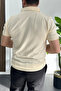 Men's Patterned Polo Neck T-Shirt Cream Edw457 - 3