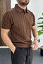 Men's Open Collar Patterned T-Shirt Brown Edw453 - 2