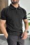 Men's Patterned Polo Neck T-Shirt Black Edw457 - 2