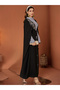 Women's Solid Rhinestone Embellished Wide Sleeve and Mock Neck Maxi Dress Set - 2