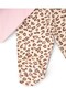 Baby Girl 100% Cotton Leopard Patterned Embroidered Hat, Self-Gloved 3-Piece Bodysuit Set - 6