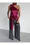 Collar Detail Satin Blouse Burgundy - 3