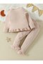 Girls Beige Lace Trim T-Shirt and Pyjama Set - 3