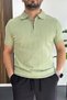 Men's Slim Fit Zippered Polo Collar T-Shirt Light Green Edw452