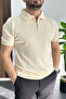 Men's Patterned Polo Neck T-Shirt Cream Edw457 - 2