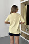 Women's Crew Neck Elephant Embroidered 100% Cotton T-Shirt Yellow - 26Y 26729 - 5