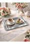 4-Person Stainless Steel Presentation Tray with White Handle, Stylish Presentation Serving Tray