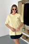 Women's Crew Neck Elephant Embroidered 100% Cotton T-Shirt Yellow - 26Y 26729 - 3
