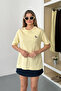 Women's Crew Neck Elephant Embroidered 100% Cotton T-Shirt Yellow - 26Y 26729 - 4