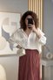 Women's Low Shoulder Long Oversize Tencel Fabric Shirt White - 6