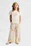 Girl's 4-8 Years Old Patterned Linen Palazzo Trousers Cream