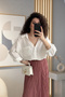 Women's Low Shoulder Long Oversize Tencel Fabric Shirt White - 4