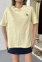 Women's Crew Neck Elephant Embroidered 100% Cotton T-Shirt Yellow - 26Y 26729 - 2