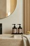 Set of 2 Amber Soap Dispensers - Bathroom Set with Black Stand, Hand Soap and Hand Lotion Written on It - 220Hhccplstk - 8
