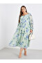 Plus Green Midi Dress with Floral Print - 2