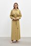 Belted Buttoned Long Women's Dress Olive 12668 - 2