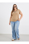 Plus Brown T-Shirt with Lace Detail - 2