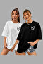 2-Pack Women's Small Heart Printed Oversize Tshirt - 2