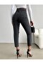 HIGH WAISTED BLACK KNEE-LENGTH LASER-RIPPED DETAIL MOM JEANS - 3