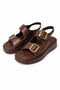 Brown Women's Sandals with Wedge Heels, Double Straps, Elastic Back and Buckle