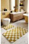 Chess Dama Patterned Latex Non-Slip Base Machine Washable 2-Piece Bohemian Bath Mat 80X50 50X40 cm