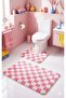 Chess Dama Patterned Latex Non-Slip Base Machine Washable 2-Piece Bohemian Bath Mat 80X50 50X40 cm - 2