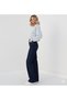 Navy Blue High Waist Loose Jeans Dark Blue Washed Palazzo Lycra Stretch Denim Fabric Navy Blue Jeans - 2