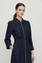 Women's Zippered Shirt Collar Belted Long Dress Dark Blue 12667 - 2